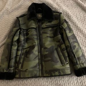 Boys Faux Leather Shearling Coat